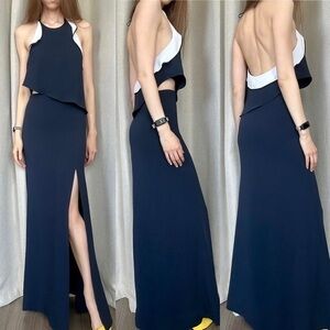 🔥SALE🔥 Jonathan Simkhai Navy Blue Sleeveless Slit Maxi Dress Gown S (4)